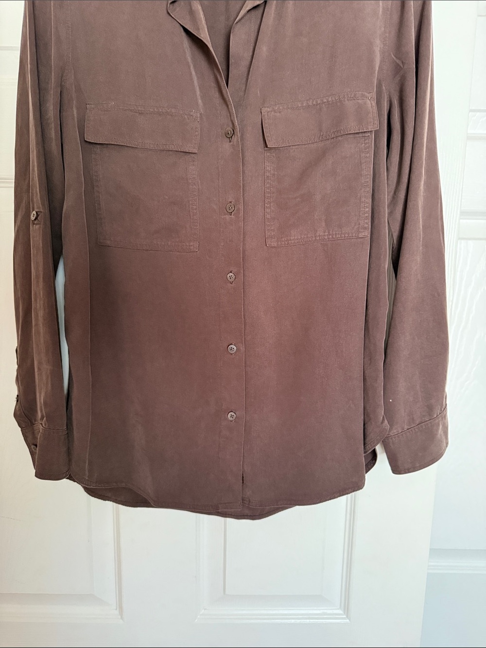 Aritzia Babaton Rich Mocha Brown Utility Button Down XS - Picture 3 of 6